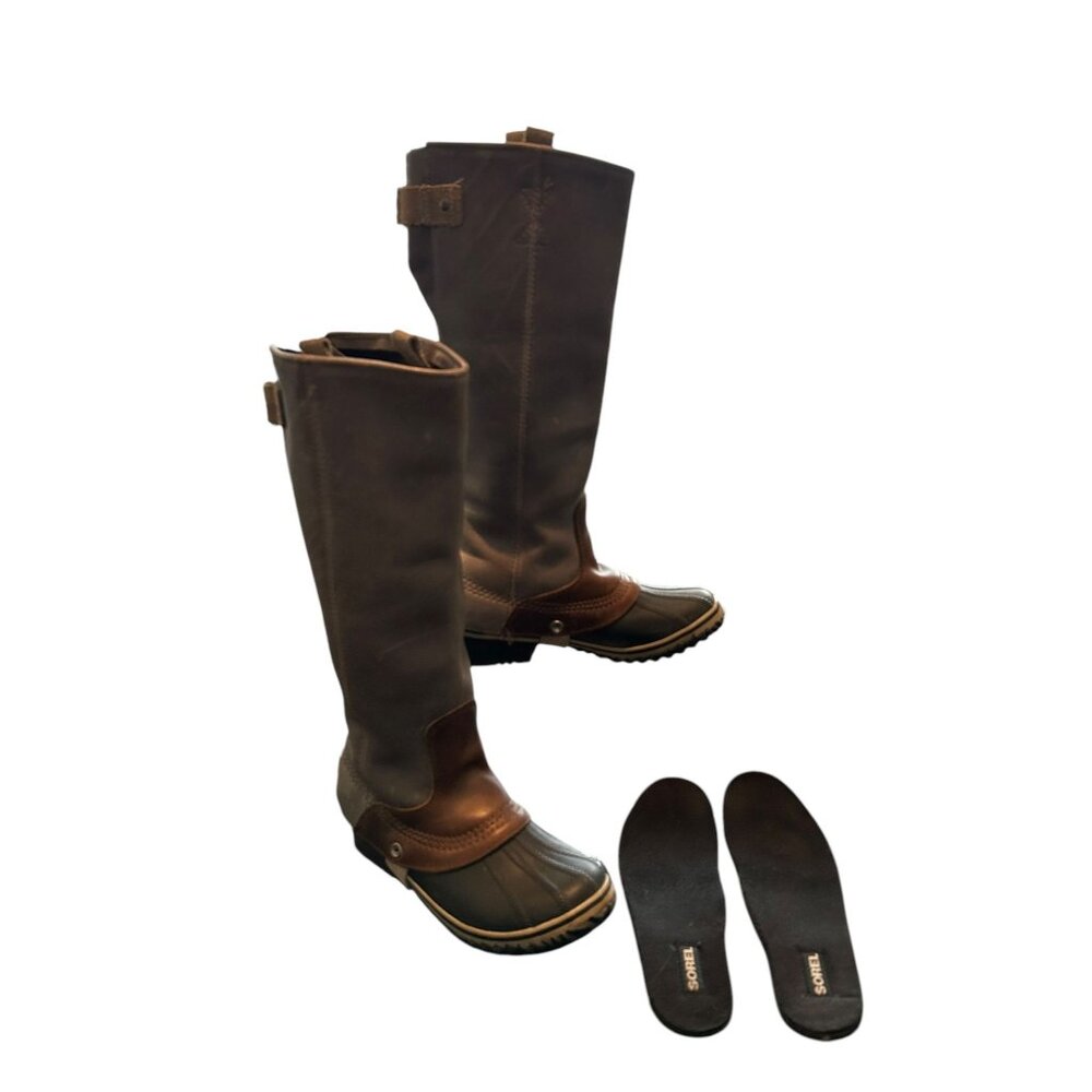 Sorel Woman's Slimpack Riding Boots NL2007-051 Shale Gray Leather US Size 7